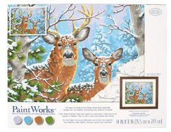 PEINTURE À NUMÉROS 14 X 11 - L'HIVER DES CERFS DE VIRGINIE (MOYENNE)